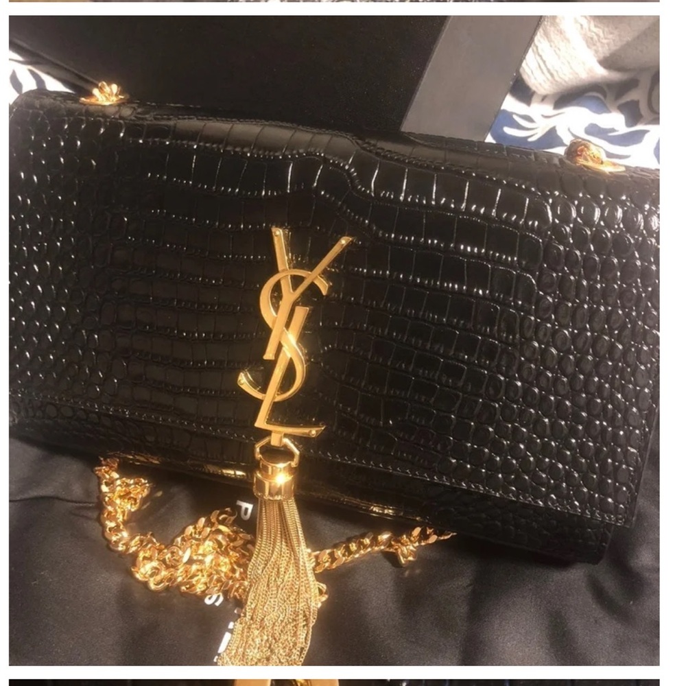 YSL Medium Kate Croc Embossed Crossbody